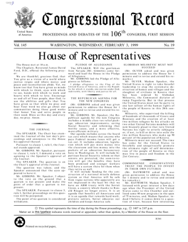 Congressional Record United States Th of America PROCEEDINGS and DEBATES of the 106 CONGRESS, FIRST SESSION