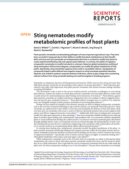 Sting Nematodes Modify Metabolomic Profiles of Host Plants