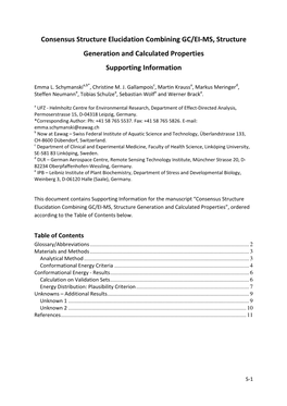 Consensus Structure Elucidation Combining GC/EI-MS, Structure Generation and Calculated Properties Supporting Information