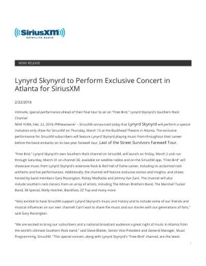 Lynyrd Skynyrd to Perform Exclusive Concert in Atlanta for Siriusxm
