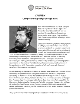 CARMEN Composer Biography: George Bizet