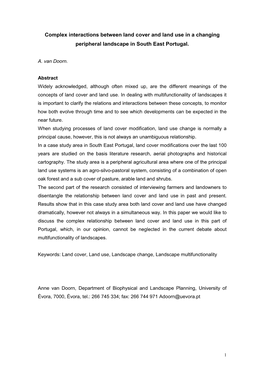 Complex Interactions Between Land Cover and Land Use in a Changing Peripheral Landscape in South East Portugal