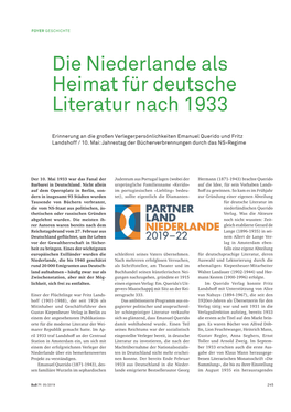Die Niederlande Als Heimat Für Deutsche Literatur Nach 1933