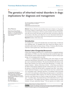 The Genetics of Inherited Retinal Disorders in Dogs: Implications for Diagnosis and Management