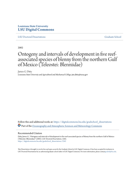 Ontogeny and Intervals of Development in Five Reef-Associated Species of Blenny from the Northern Gulf of Mexico (Teleostei: Blenniidae)" (2002)