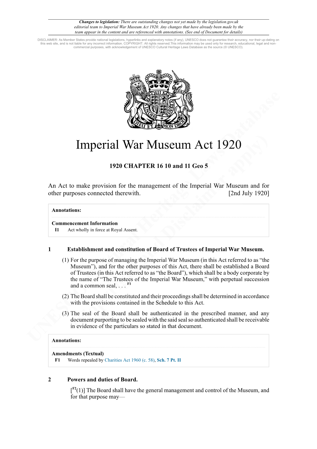 Imperial War Museum Act 1920