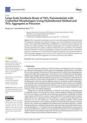 Large-Scale Synthesis Route of Tio2 Nanomaterials with Controlled Morphologies Using Hydrothermal Method and Tio2 Aggregates As Precursor