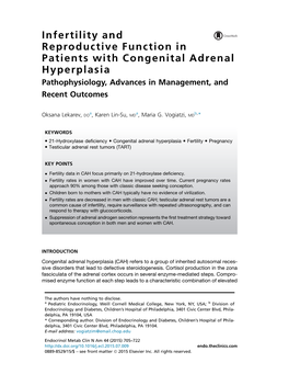 Infertility and Reproductive Function in Patients with Congenital Adrenal Hyperplasia Pathophysiology, Advances in Management, and Recent Outcomes