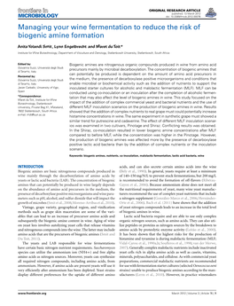 Managing Your Wine Fermentation to Reduce the Risk of Biogenic Amine Formation