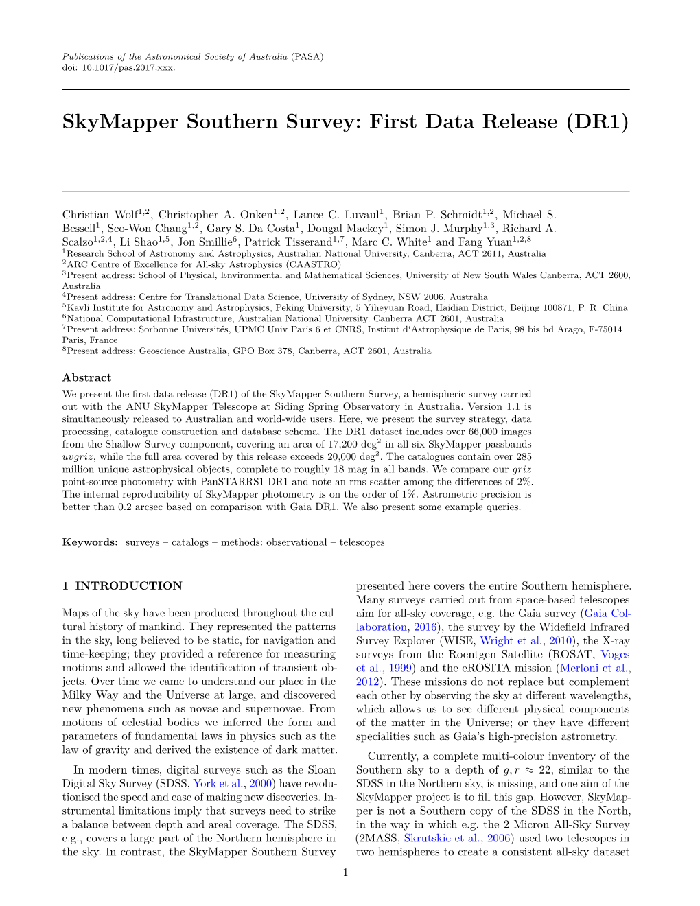 Skymapper Southern Survey: First Data Release (DR1)