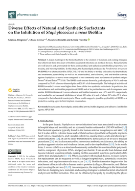 Diverse Effects of Natural and Synthetic Surfactants on the Inhibition of Staphylococcus Aureus Bioﬁlm