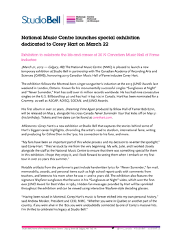 National Music Centre Launches Special Exhibition Dedicated to Corey Hart on March 22