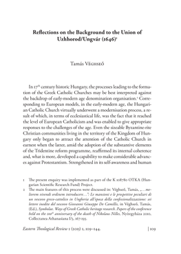 Reflections on the Background to the Union of Uzhhorod/Ungvár (1646)1