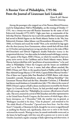 A Russian View of Philadelphia, 1795-96: from the Journal of Lieutenant Iurii Lisianskii Glynn R