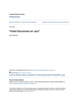 "Panel Discussion on Jazz"