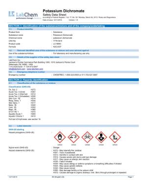 Potassium Dichromate Safety Data Sheet According to Federal Register / Vol
