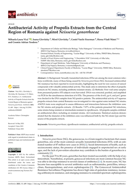 Antibacterial Activity of Propolis Extracts from the Central Region of Romania Against Neisseria Gonorrhoeae