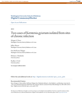 Two Cases of Kerstersia Gyiorum Isolated from Sites of Chronic Infection Morgan A
