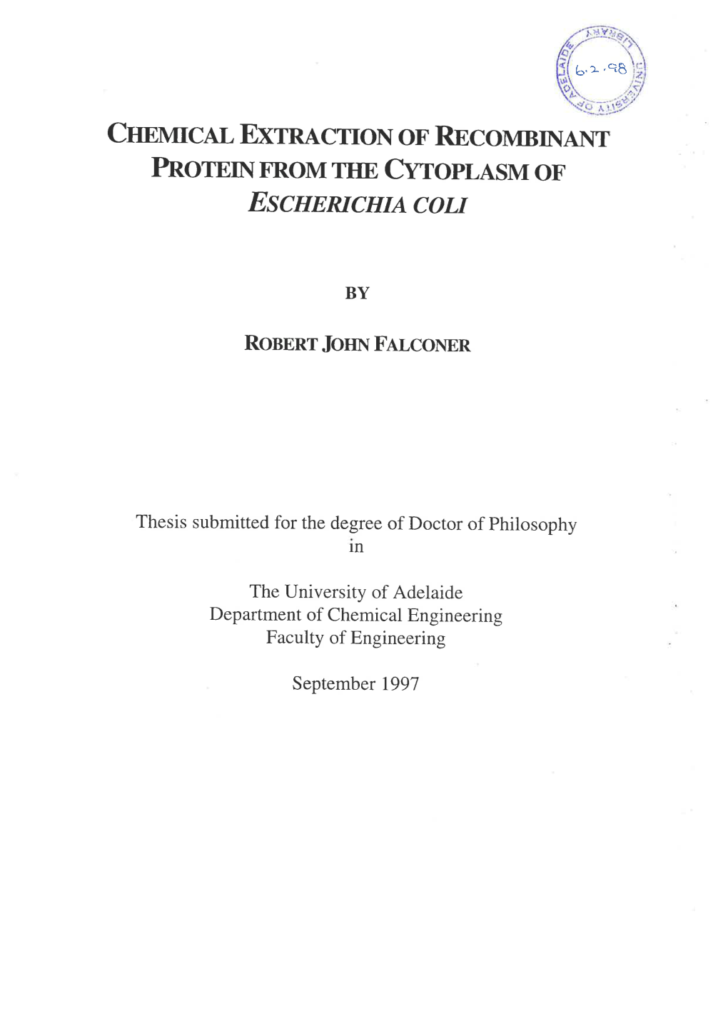 Chemical Extraction of Recombinant Protein from the Cytoplasm Of