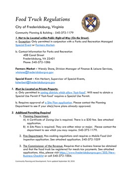 Food Truck Regulations City of Fredericksburg, Virginia Community Planning & Building - 540-372-1179 1
