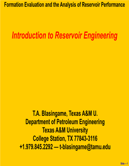 Introduction to Reservoir Engineering