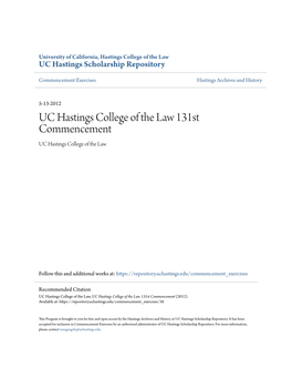 UC Hastings College of the Law 131St Commencement UC Hastings College of the Law