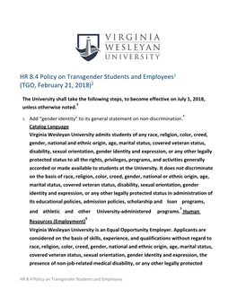 HR 8.4 Policy on Transgender Students and Employees1 (TGO, February 21, 2018)2