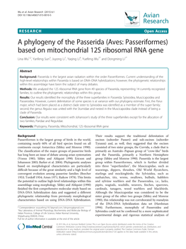 A Phylogeny of the Passerida (Aves: Passeriformes)