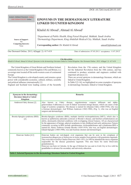 Eponyms in the Dermatology Literature Linked to United Kingdom