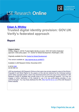 Trusted Digital Identity Provision: GOV.UK Verify's Federated Approach