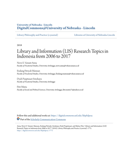 Library and Information (LIS) Research Topics in Indonesia from 2006 to 2017 Nove E