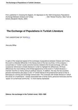 The Exchange of Populations in Turkish Literature