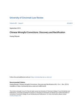 Chinese Wrongful Convictions: Discovery and Rectification