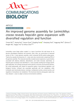 An Improved Genome Assembly for Larimichthys Crocea Reveals Hepcidin Gene Expansion with Diversiﬁed Regulation and Function