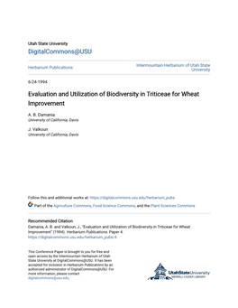 Evaluation and Utilization of Biodiversity in Triticeae for Wheat Lmprovement