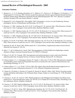 Annual Review of Pteridological Research - 2003