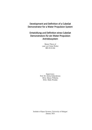 Development and Definition of a Cubesat Demonstrator for a Water Propulsion System