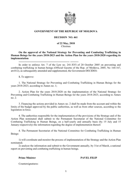 Government of the Republic of Moldova Decision No. 461