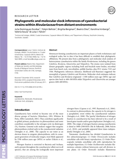 Phylogenetic and Molecular Clock Inferences of Cyanobacterial Strains