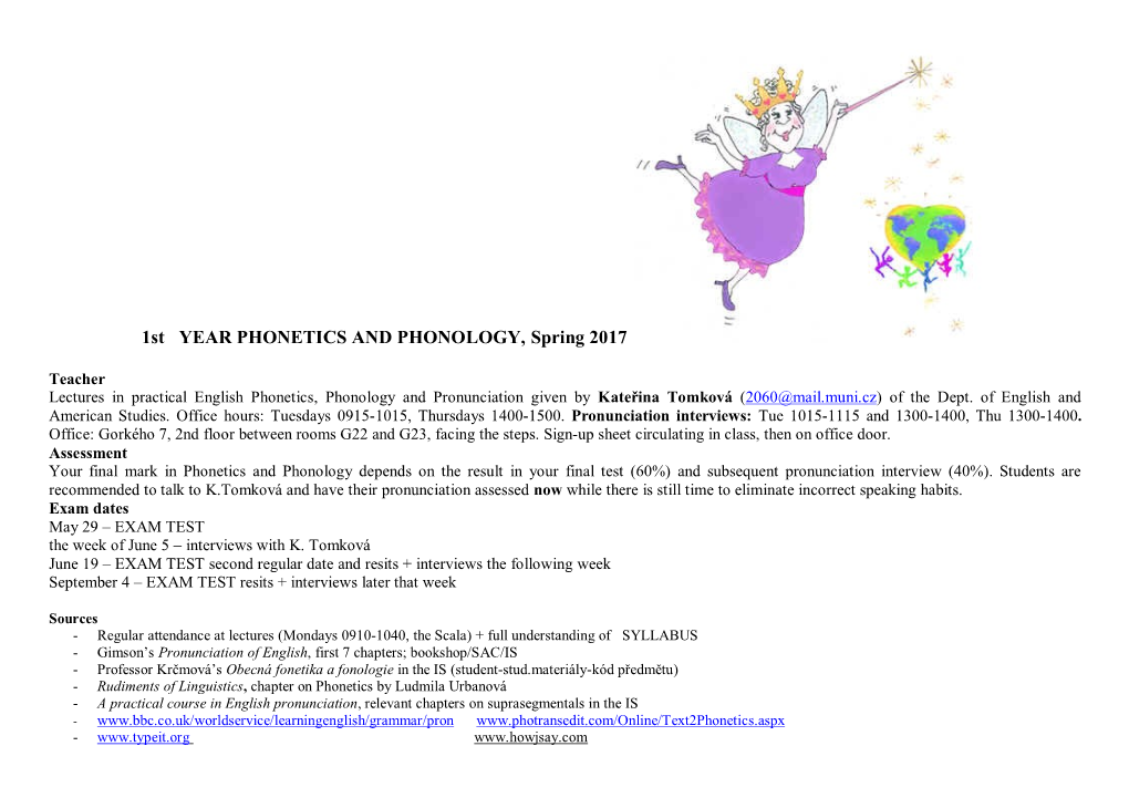 1St YEAR PHONETICS and PHONOLOGY, Spring 2017