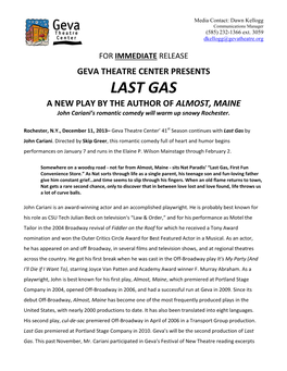 LAST GAS a NEW PLAY by the AUTHOR of ALMOST, MAINE John Cariani’S Romantic Comedy Will Warm up Snowy Rochester