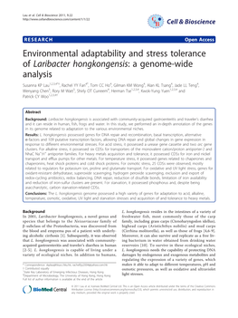 Environmental Adaptability and Stress Tolerance of Laribacter
