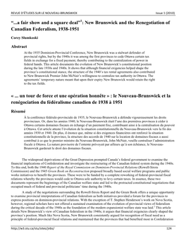New Brunswick and the Renegotiation of Canadian Federalism, 1938-1951