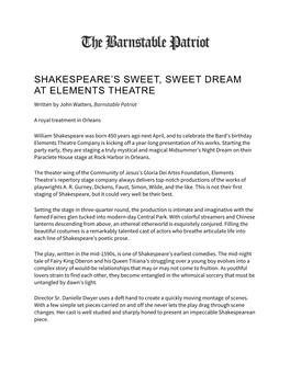 Shakespeare's Sweet, Sweet Dream at Elements Theatre