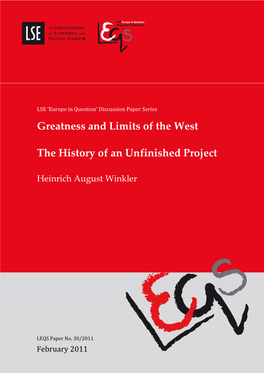 Greatness and Limits of the West the History of an Unfinished Project