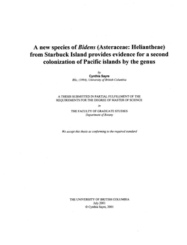 A New Species of Bidens (Asteraceae: Heliantheae) from Starbuck Island Provides Evidence for a Second Colonization of Pacific Islands by the Genus