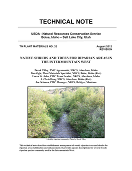 Technical Note 32. Native Shrubs and Trees for Riparian Areas in The