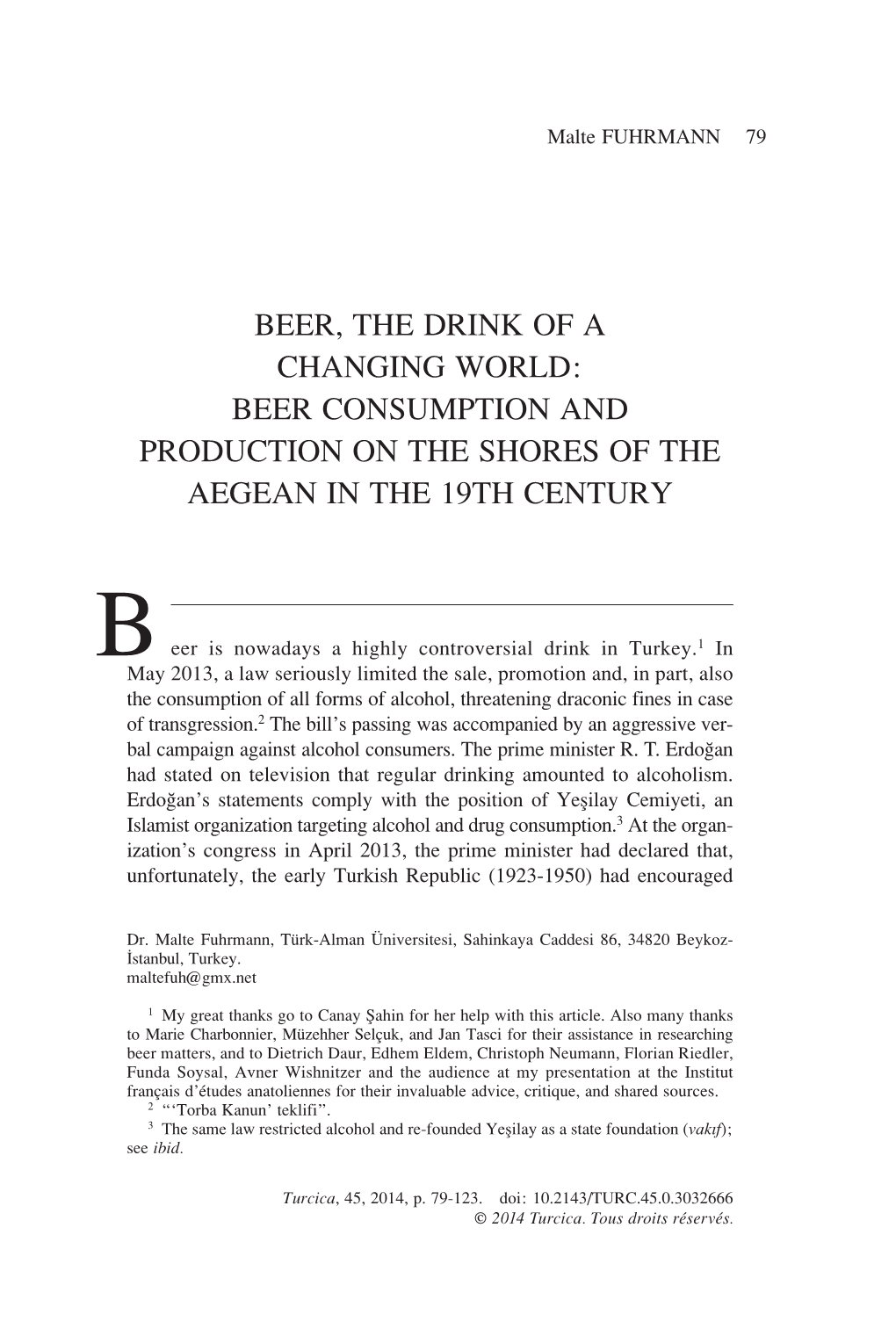 Beer, the Drink of a Changing World: Beer Consumption and Production on the Shores of the Aegean in the 19Th Century