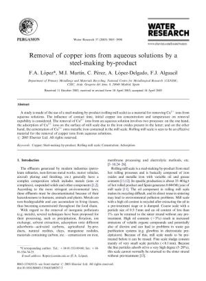 Removal of Copper Ions from Aqueous Solutions by a Steel-Making By-Product F.A
