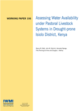 Assessing Water Availability Under Pastoral Livestock Systems in Drought-Prone Isiolo District, Kenya
